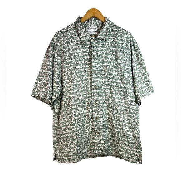 Columbia Men’s Short Sleeve Green Hawaiian Button Down Shirt Cotton Size M - Picture 1 of 10